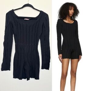 HELENMANZANO Carmen Jumpsuit Rib Knit Cotton Jumpsuit Pinched Seams Black Sz XL